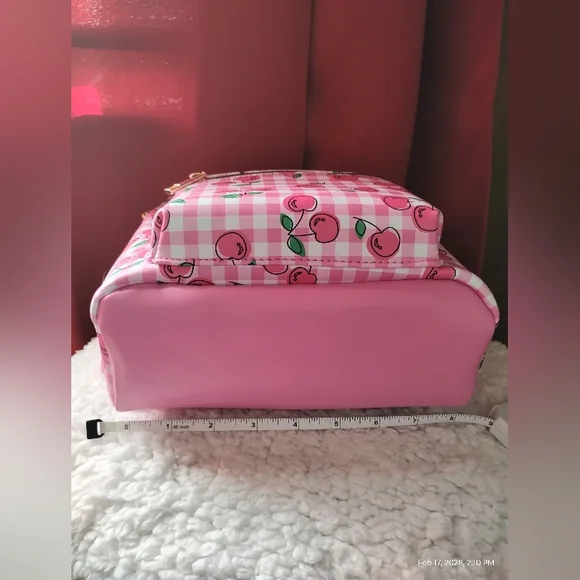 VEGAN LEATHER CHERRY DESIGN MINI BACKPACK - Picture 8 of 10